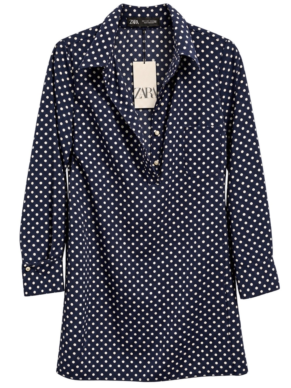 Zara Navy with White Polka Dot Mini Shirt Dress